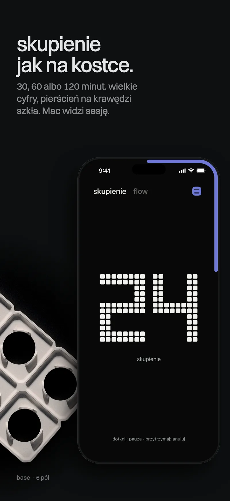 Sesja skupienia w Habitat Flow na iPhonie z odliczaniem minut