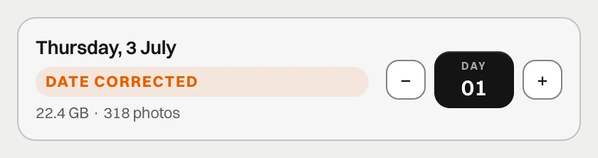 Day row in habitat flow with a date corrected label