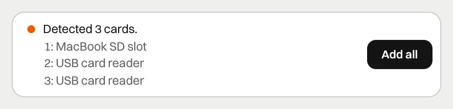 flow detects three cards and offers Add all