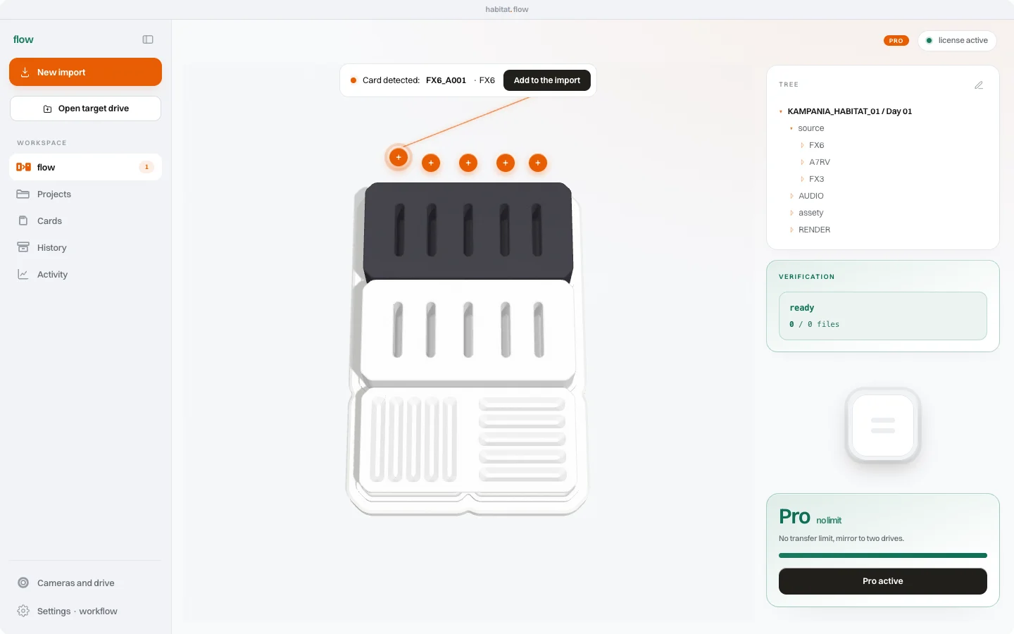 habitat flow detects the card in the reader and offers to add it to the import