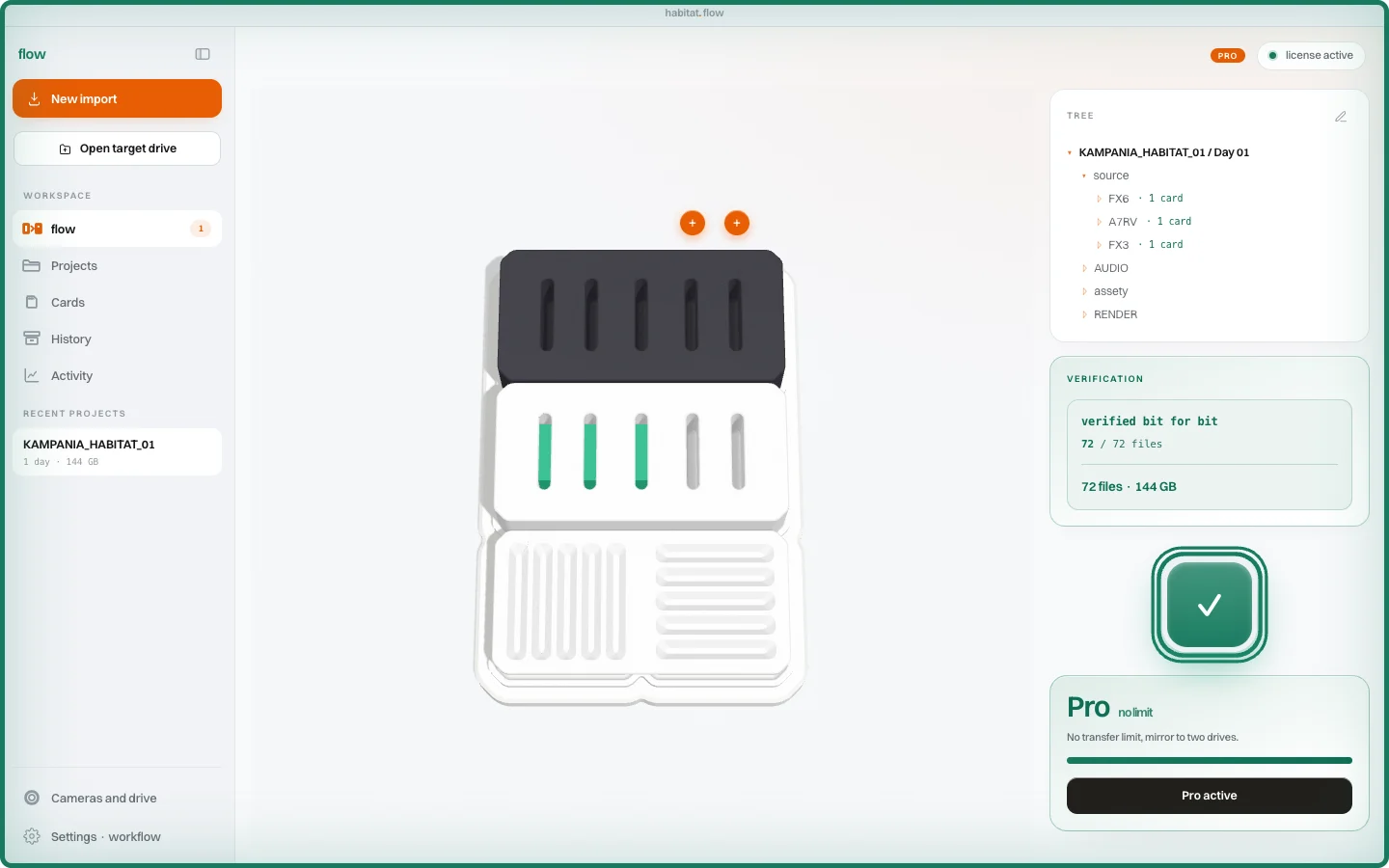 import verified bit for bit: 72 of 72 files, 144 GB